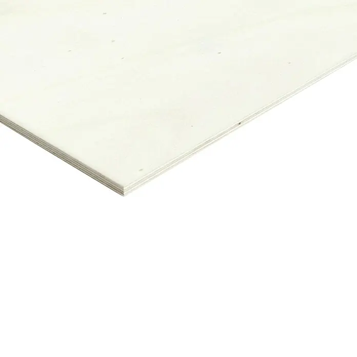 Sperrholzplatte Fixmaß I - Pappel, L x B x S: 1.200 x 600 x 6 mm - Nahaufnahme eines Stapels weißer Holzplatten, die eine saubere und moderne Ästhetik für verschiedene Bau- oder Handwerksprojekte bieten.