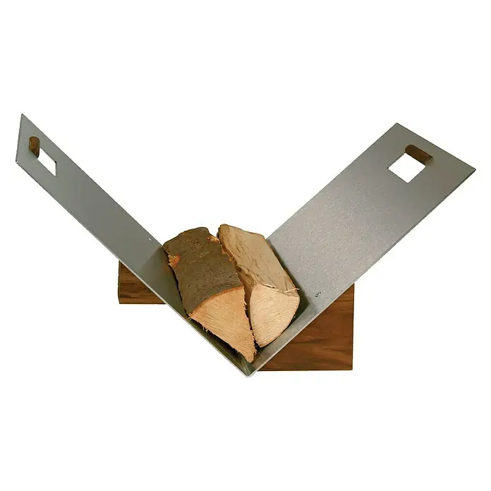 Lienbacher Premium Holzkorb - 38 x 60 cm, Edelstahl, Silber - Moderne Holzlege aus Edelstahl mit Holzscheiten, die sich perfekt zur Aufbewahrung von Brennholz eignet.