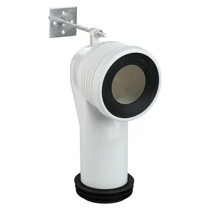 Grohe WC-Abgangsstutzen - Durchmesser: 110 mm - Abwasserrohrbogen mit Wandhalterung. Das Siphon ist aus weißem Kunststoff mit schwarzen Dichtungen gefertigt und zur Wandmontage vorgesehen.