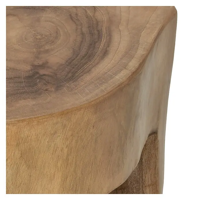 Hocker - Teak, Unbehandelt, Ø x H: 28 x 40 cm - Nahaufnahme eines rustikalen Holzhockers, der die natürliche Maserung und Textur des Holzes hervorhebt, ideal als Beistelltisch oder Deko-Element.