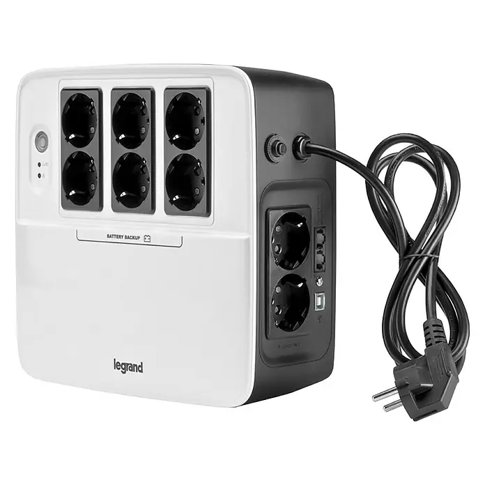 Legrand Base de enchufe múltiple Multiplug - x 8, Blanco, Con interruptor, 600 W - Sistema de alimentación ininterrumpida (SAI) Legrand con enchufes y batería de respaldo para energía confiable.