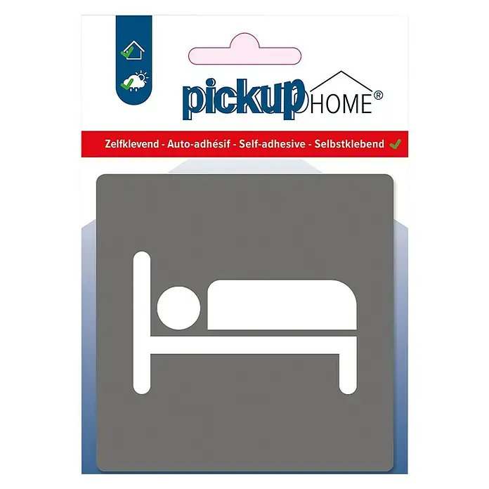 Pickup Etiqueta adhesiva - L x An: 9 x 9 cm, Dormitorio, Gris - Adhesivo autoadhesivo Pickup Home con imagen de cama, ideal para dormitorios.