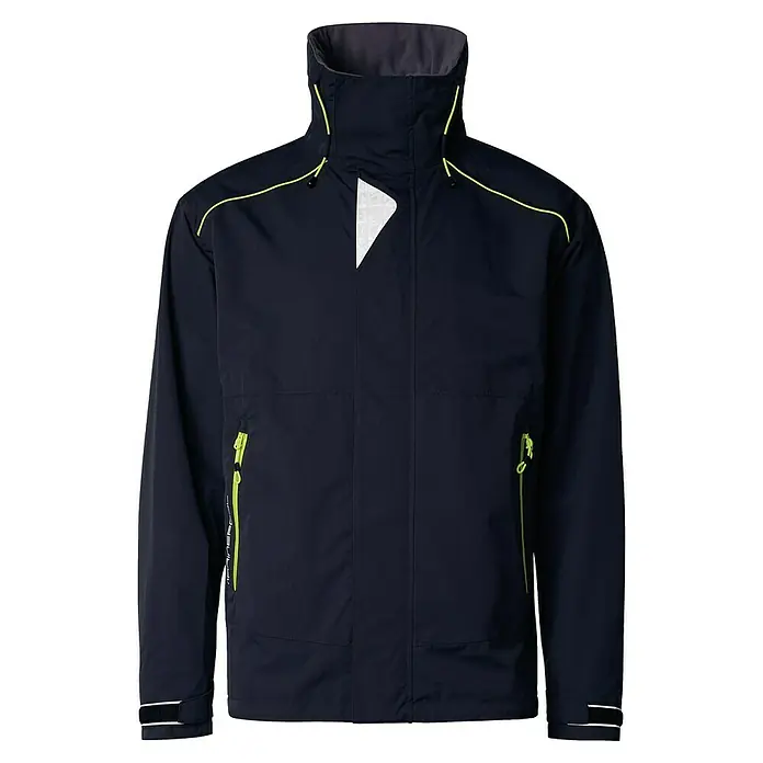 Marinepool Segeljacke Borneo - XL, Herren, Schwarz - Dunkelblaue Jacke mit gelben Akzenten und hohem Kragen. Ideal für Outdoor-Aktivitäten und Schutz vor Wind und Wetter.