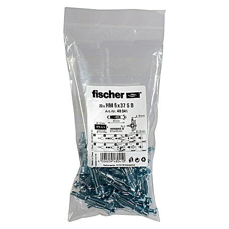 Fischer Metall-Hohlraumdübel HM (Ø x L: 10 x 37 mm, Bohrtiefe: 47 mm, 20 Stk.)