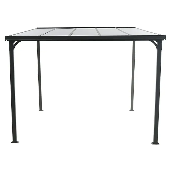 Sunfun Pérgola adosada Chipre - An x Pr: 300 x 300 cm, Antracita, Acero, Color del techo: Antracita - Imagen de un cenador moderno con estructura oscura y techo transparente, ideal para jardín o patio.