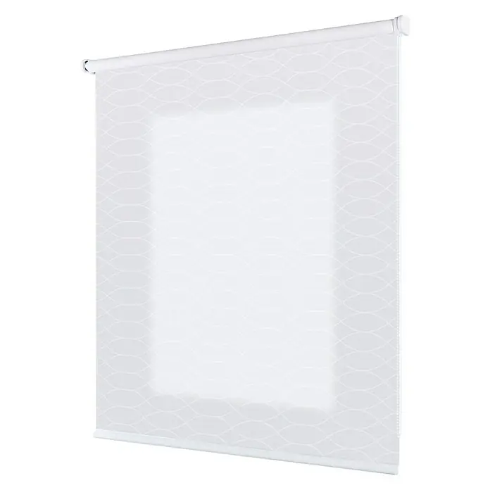 Estor enrollable Roll-up Scene - An x Al: 160 x 180 cm, Mar blanco, Unicolor - Una persiana blanca estampada, parcialmente bajada, ideal para filtrar la luz.