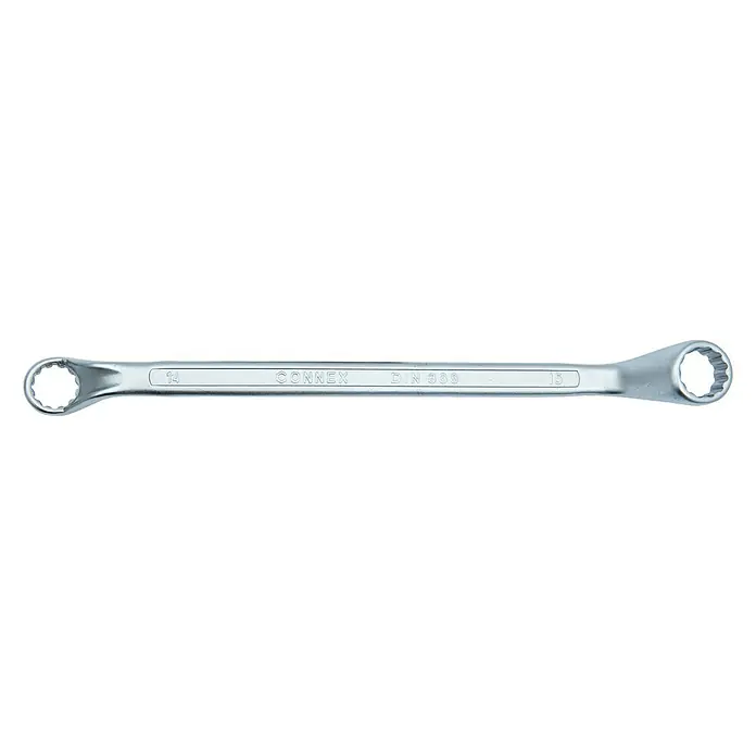 Connex Llave de anillo doble - Ancho de llave: 14 mm - 15 mm - Una llave de anillo Connex plateada con tamaños 14 y 15. Ideal para trabajos de atornillado versátiles en talleres y proyectos de bricolaje.