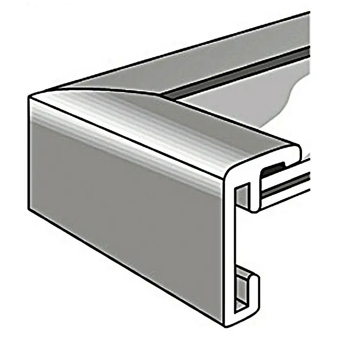 Nielsen Alurahmen Classic - DIN A2 / 42 x 59,4 cm, Contrastgrau - Das Bild zeigt ein detailliertes Profil eines grauen Kantenschutzprofils. Ideal, um Kanten zu schützen und gleichzeitig eine saubere Optik zu bieten.