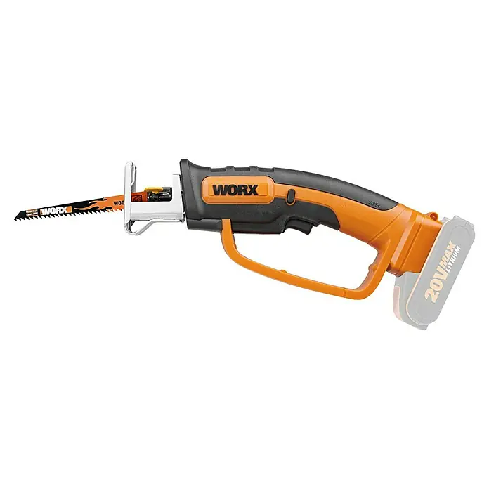 Worx PowerShare 20V Akku-Astsäge WG894E.9 - 20 V, Ohne Akku - Eine WORX Akku-Säbelsäge mit einem 20V Max Lithium Akku, ideal für den flexiblen Einsatz im Haus und Garten.