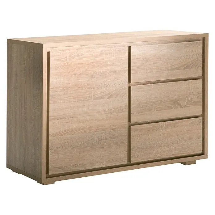 Phönix Kommode Vancouver - L x B x H: 45 x 116 x 84 cm, Eiche, Anzahl Schubladen: 3 Stk. - Anrichte aus hellem Holz mit minimalistischem Design und mehreren Schubladen für viel Stauraum. Ideal für moderne Wohnräume.