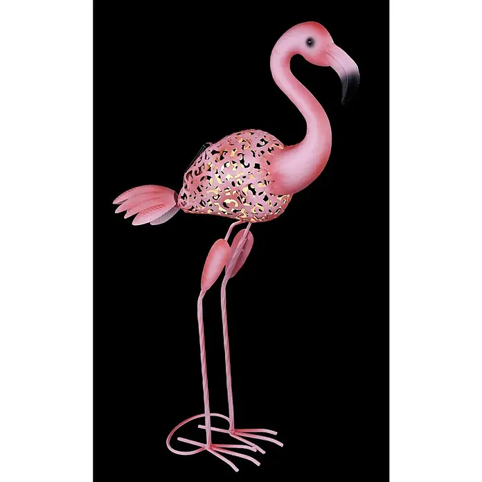 Globo Solar-Dekoleuchte Flamingo - 0,06 W, L x B x H: 340 x 160 x 740 mm, Pink, IP44 - Dekorative rosafarbene Flamingo-Gartenleuchte mit filigranem Muster und Solarpanel für stimmungsvolle Beleuchtung.