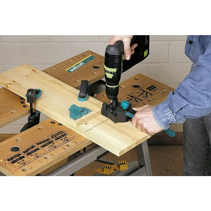 Wolfcraft Guía para espigas - Plástico, Topes integrados - El juego de clavijas Wolfcraft permite una perforación precisa con un taladro, ideal para proyectos de carpintería y la realización de conexiones de madera.