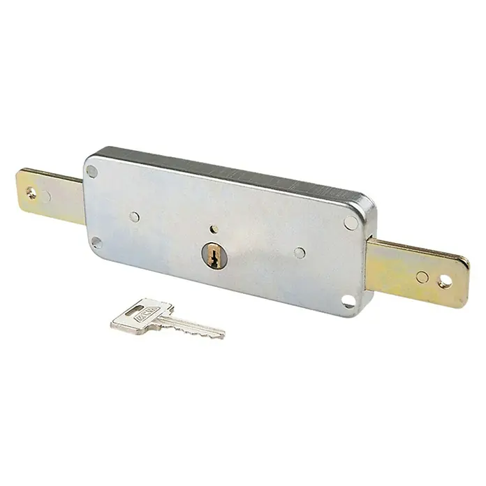 MCM Cerradura para persianas - L x An x Al: 24,35 x 5,9 x 1,5 cm, Zincado, Apto para: Persiana - Un cerrojo de puerta metálico con una llave que lo acompaña, ideal para mayor seguridad y estabilidad de puertas.