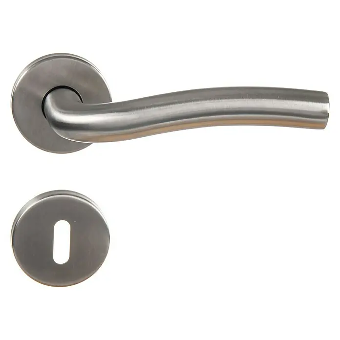 Conjunto de picaporte Txell - Plateado - Elegante manija de puerta de acero inoxidable con roseta y bocallave para interiores modernos. Diseño duradero y elegante.