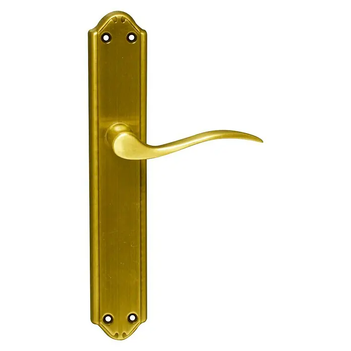 Conjunto de picaporte - Aluminio, Bronce pulido - Manilla dorada con placa larga, diseño elegante para puertas interiores, juego de herrajes de alta calidad para espacios con estilo.