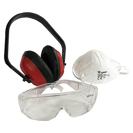Auriculares de protección con mascarilla y gafas