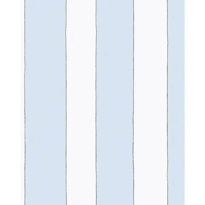 Marburg Jonas Kötz Vliestapete Blockstreifen - Weiß/Blau, Streifen, 10,05 x 0,53 m - Streifentapete mit abwechselnden hellblauen und weißen Streifen, getrennt durch dünne graue Linien, die einen modernen und stilvollen Look erzeugen.