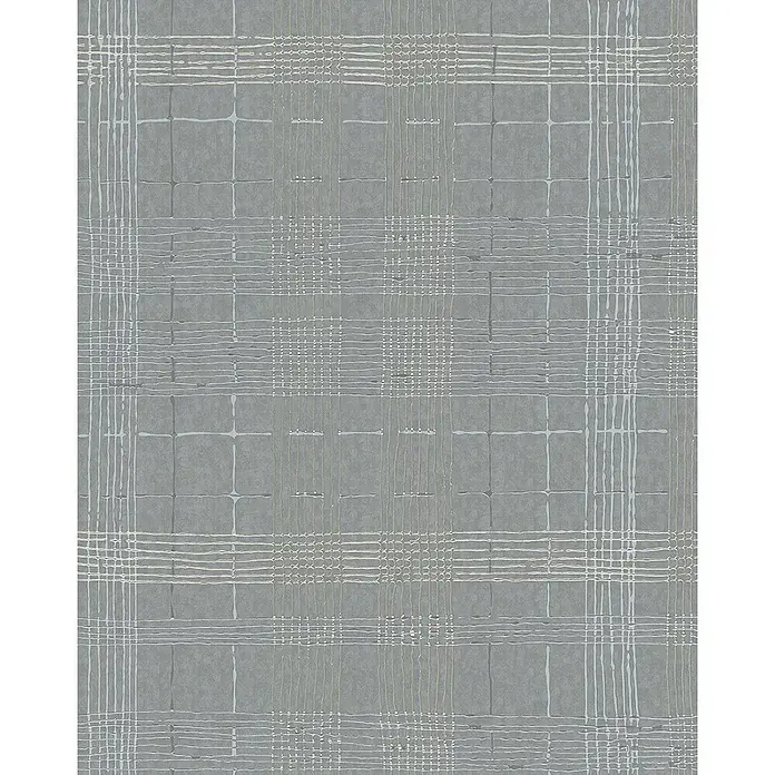 Marburg Casual Vliestapete Karrierte Linien - Grau, Streifen, 10,05 x 0,53 m - Abstraktes, graues Karomuster mit weißen und hellgrauen Akzenten, ideal für moderne Wohnräume.