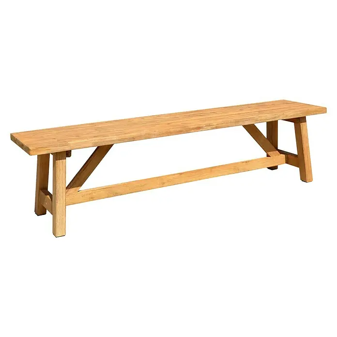Sunfun Kathrin Gartenbank - B x T x H: 190 x 40 x 45 cm, Teakbraun - Diese lange, hölzerne Gartenbank bietet Sitzgelegenheiten im Freien. Sie besteht aus massivem Holz mit einer klaren, schützenden Oberfläche.