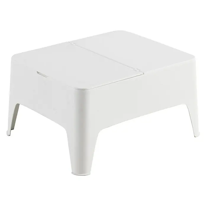 Conjunto de muebles Alaska - 3 pzs., Polipropileno, Blanco - Un taburete de plástico blanco con tapa para almacenamiento adicional, ideal para niños y adultos.
