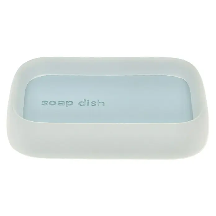 Venus Nara Seifenschale - Polyresin, Blau - Ein hellblauer Seifenhalter mit der Aufschrift "soap dish", ideal für jedes Badezimmer. Praktisch und stilvoll für die Aufbewahrung Ihrer Seife.
