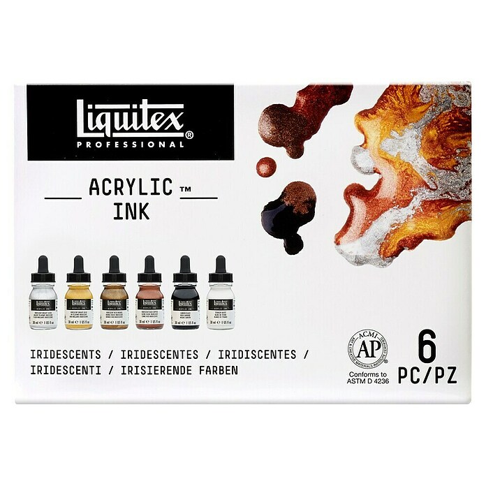 Liquitex Professional Set risarskih črnil iridescentna  (Barvno sortirano, 6 kos x 30 ml, Steklenica) | 6940 - Acrylfarbe | HFEA - Künstlerfarben und Hilfsmittel | HFE - Künstlerbedarf | HF - Galerie | H - Innendeko/Farben | BAUHAUS