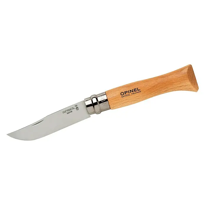 Opinel Taschenmesser No.8 - Klingenlänge: 80 mm, Holzoptik, Mit Kunstlederetui - Opinel Taschenmesser aus rostfreiem Stahl mit Buchenholzgriff, ein vielseitiges und klassisches Werkzeug für den täglichen Gebrauch.