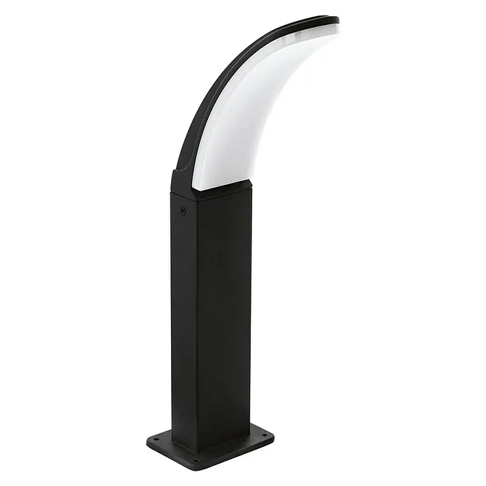 Eglo Sobremuro exterior Fiumicino - 11 W, Color del marco: Negro, Blanco cálido, 11 x 8 x 45 cm, Con bombillas - Elegante luminaria de camino negra con elemento de luz blanco curvo para iluminación exterior elegante y toques modernos en el jardín.