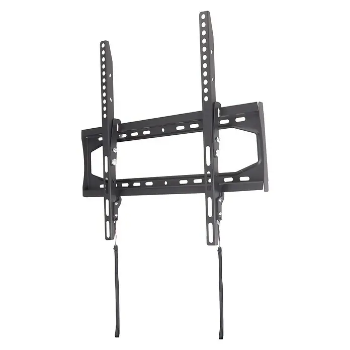 Soporte para televisor LR2T400-RO - Pantallas de 32 a 70 pulgadas, Carga soportada: 40 kg - Soporte de pared para TV de metal negro con brazos verticales ajustables y barra horizontal, con cuerdas para fijación.