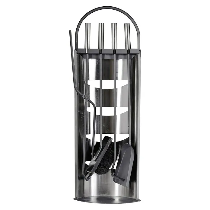 Firefix Kamingarnitur - 5 -tlg., Höhe: 66 cm, Stahl/Edelstahl - Kaminbesteck-Set: Enthält Zange, Schaufel, Besen und Schürhaken aus robustem Metall, ideal für die Kaminpflege und stilvolle Aufbewahrung.