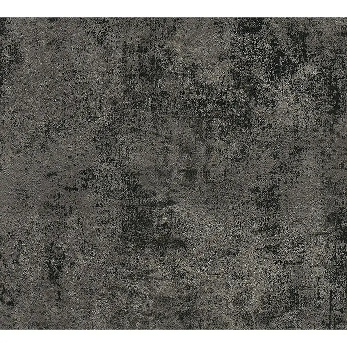 A.S. Création New Walls Vliestapete - Anthrazit, Uni, 10,05 x 0,53 m - Strukturierte graue Tapete mit dunklen Flecken, ideal für moderne Raumgestaltung.