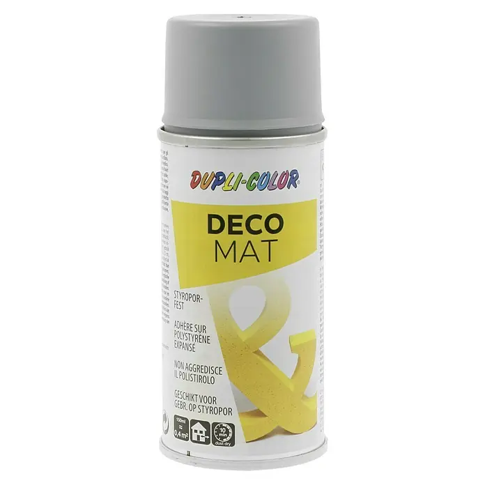 Dupli-Color Deco Mat Sprühlack RAL 7001 - Silbergrau, Matt, 150 ml - Dose Dupli-Color Deco Matt Sprühlack, geeignet für Styropor, mit einer Reichweite von 0,4 m², trocknet staubtrocken in 10 Minuten.