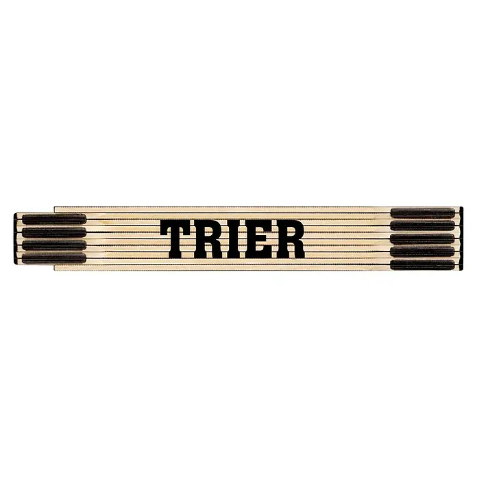 BAUHAUS Zollstock - TRIER, 2 m - Das Bild zeigt einen Zollstock mit dem schwarzen Schriftzug "Trier" darauf, ein praktisches Werkzeug für genaue Messungen.