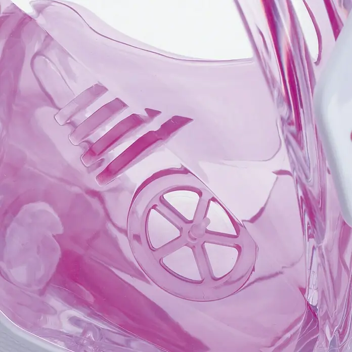 Seac Sub Máscara de Snorkel Fun Junior - XS/S, Plástico, Rosa - Primer plano de una máscara transparente teñida de rosa que destaca el diseño y los detalles de ventilación.
