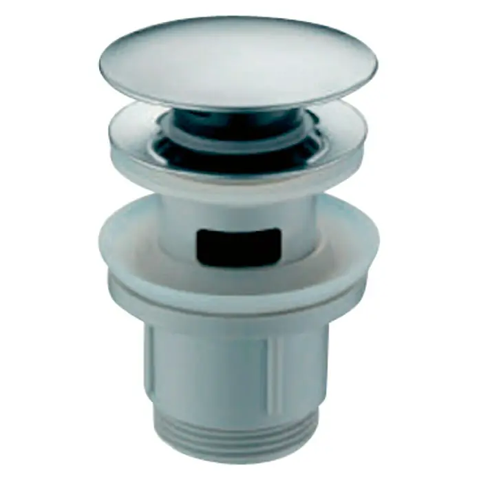 Imex Válvula click clack VCC009 - 1¼'', Acero, Cromo - Imagen de un tapón de desagüe tipo pop-up, ideal para lavabos. Su acabado cromado asegura un aspecto elegante y moderno.