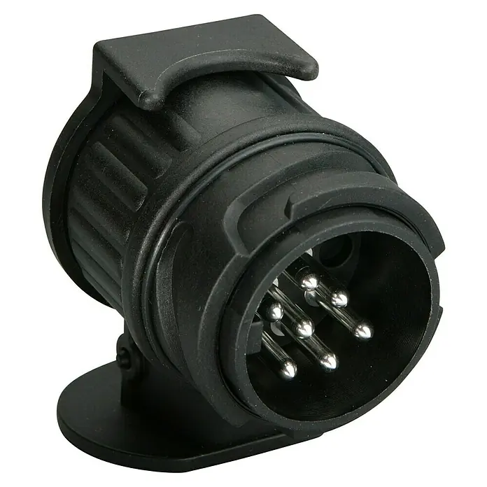 UniTEC Adapter - 13-polig (Fahrzeug) auf 7-polig (Anhänger) - Schwarzer 7-poliger Anhängerstecker, robust und zuverlässig für sichere Verbindungen beim Anhängerbetrieb.