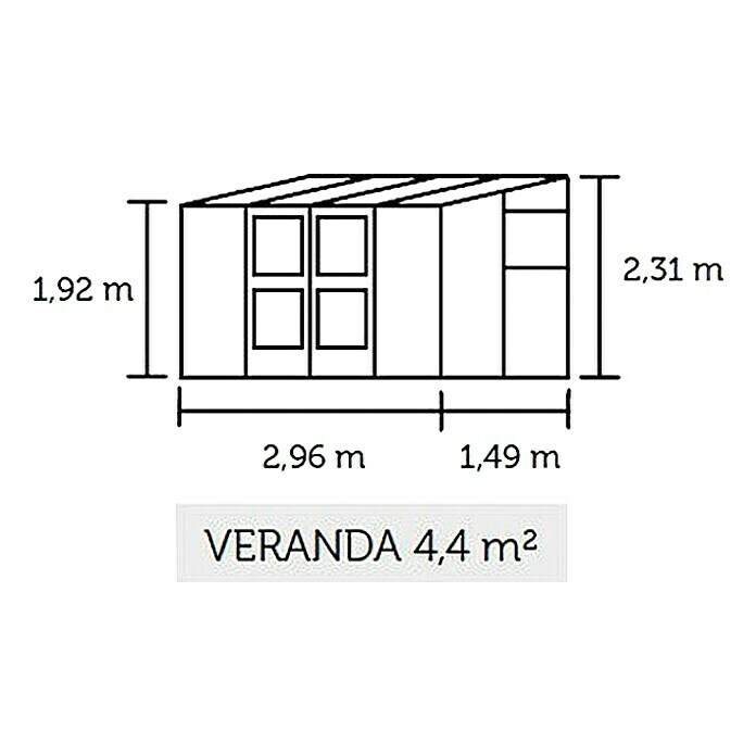 Juliana Gewächshaus Veranda (1,49 x 2,96 x 2,31 m, Sicherheitsglas, Glasstärke: 3 mm, Silber)