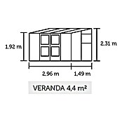 Juliana Gewächshaus Veranda (1,49 x 2,96 x 2,31 m, Sicherheitsglas, Glasstärke: 3 mm, Silber)
