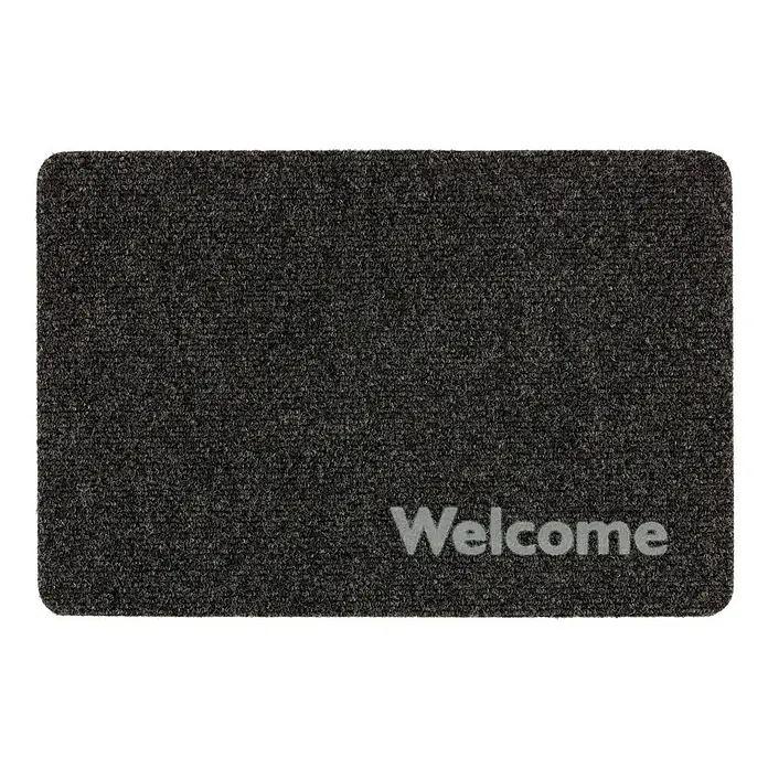 Astra Fußmatte Flocky Color - 40 x 60 cm, Grau/Bedruckt, Material Nutzschicht: 100 % Polypropylen, Welcome - Eine graue Fußmatte mit der Aufschrift "Welcome" lädt zum Eintreten ein und hält den Schmutz draußen. Praktische und stilvolle Ergänzung für jeden Eingangsbereich.