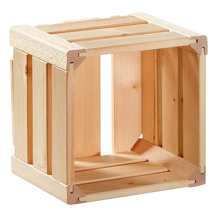 HolzZollhaus Holzkiste B 1/8 - 17,5 x 18 x 16 cm, Natur - Nahaufnahme einer kleinen, unbehandelten Holzkiste mit quadratischer Form, die sich ideal für Lagerung oder Dekoration eignet.