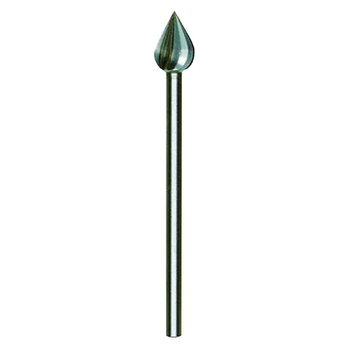 Proxxon Fräser No 28724 - Durchmesser Kopf: 6 mm, 2 Stk. - Das Bild zeigt einen hochwertigen Fräser mit einer tropfenförmigen Spitze, ideal für präzise Gravurarbeiten. Perfekt für filigrane Details.
