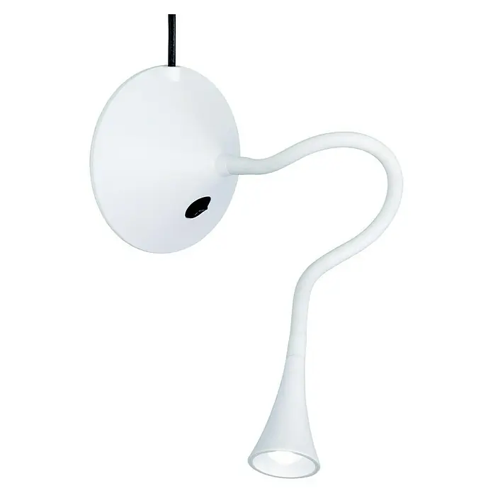 Reality Leuchten Lámpara de sobremesa LED Viper - 3 W, Blanco, Blanco, Blanco cálido - Primer plano de una moderna lámpara de pared LED blanca con brazo flexible, ideal como lámpara de lectura o para iluminación de acento.