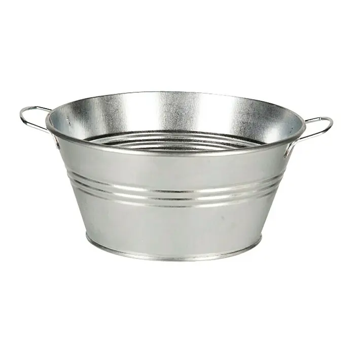 Zinkeimer - Ø x H: 26 x 12,5 cm - Ein silberner Metalleimer mit zwei Griffen. Ideal für den Garten, zum Aufbewahren oder Dekorieren. Robust und vielseitig einsetzbar.