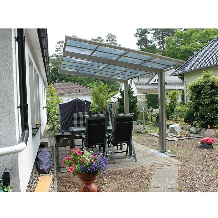 Ximax Carport LINEA 604,9 x 2,7 m, Einfahrtshöhe: 2,2 m, Edelstahloptik, Schneelast: 75 kg/m² Front View