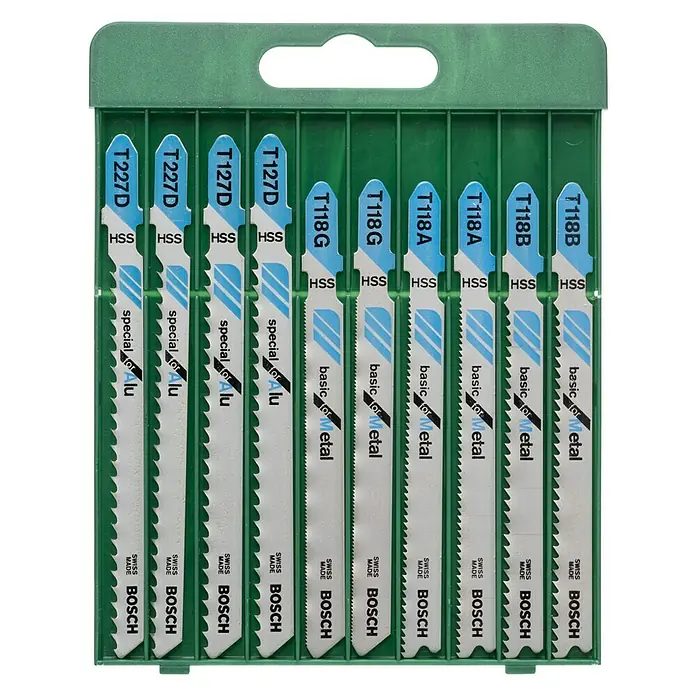 Bosch Stichsägeblatt-Set - Metall, 10 -tlg., T-Schaft - Bosch Stichsägeblatt-Set mit verschiedenen Blättern für Holz und Metall, ideal für Heimwerker und Profis.