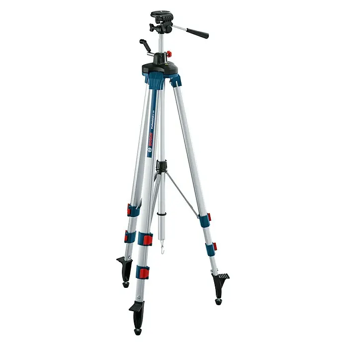 Bosch Professional Stativ BT 250 - Höhenverstellung: 97,5 cm - 250 cm, Stativ-Gewinde: ¼″ - Ein Bosch Professional Stativ, ideal für präzise Messungen und Nivellierungen auf Baustellen. Das Stativ sorgt für Stabilität und Genauigkeit.