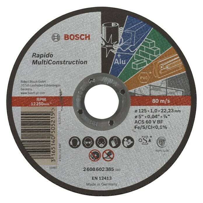 Bosch Professional Disco de corte Rapido Multi Construction (Diámetro disco: 125 mm, Específico para: Materiales de obra)
