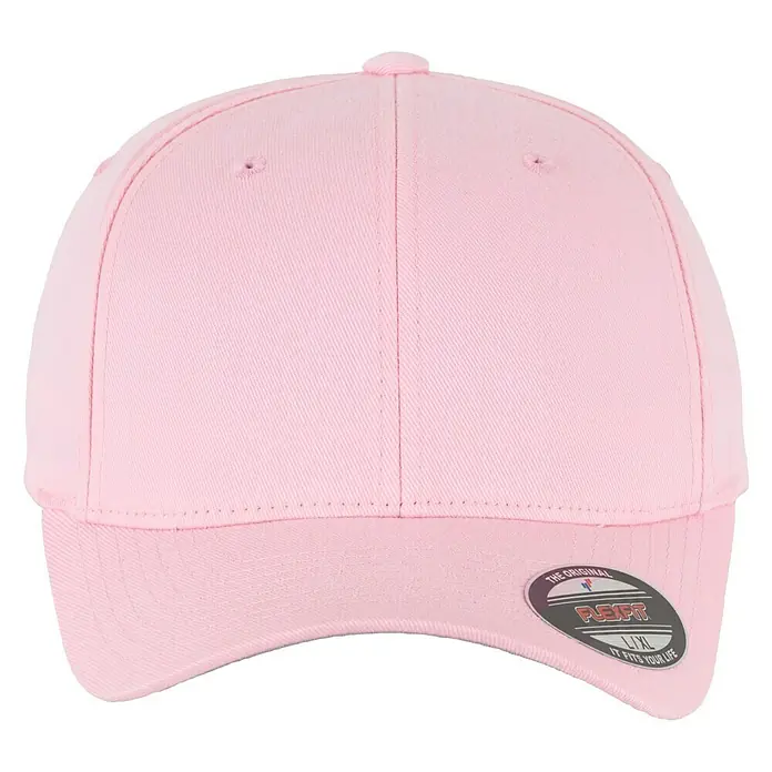 Flexfit Gorra Wooly Combed - Rosa, S/M - Primer plano de una gorra Flexfit rosa, que ofrece un ajuste cómodo y un aspecto elegante para cualquier ocasión.