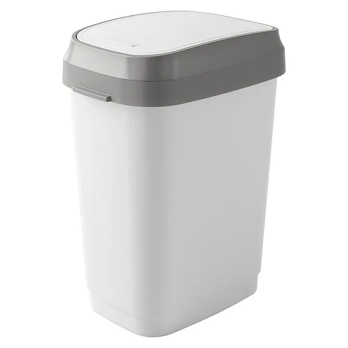 KIS Schwingdeckeleimer Dual Swing - 25 l, Weiß/Grau, Kunststoff - Weißer Abfalleimer mit grauem Deckel für Küche oder Bad. Praktisch und stilvoll, hält er den Raum sauber.