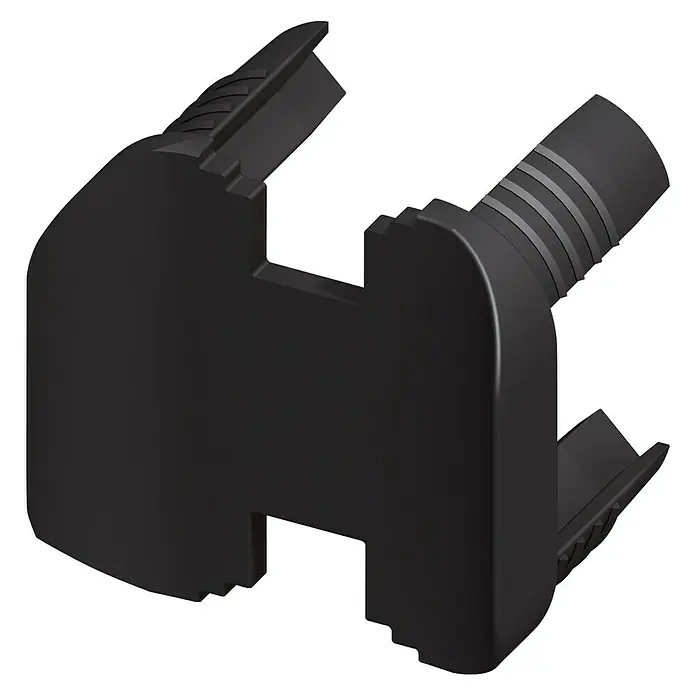 Kantoflex Coaxis Verbindungskappe - 35,5 x 9,5 mm, Geeignet für: Verbindung von 2 Coaxis Säulenprofilen, Passend für: Coaxis Säulenprofile - Schwarzer Eckverbinder aus Kunststoff mit Steg und Schlauchanschluss, ideal für Möbelbau und Heimwerkerprojekte.
